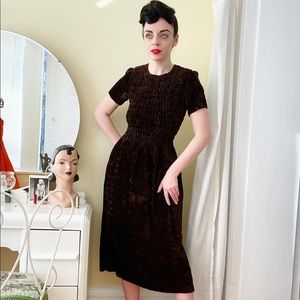 Brown velvet day dress made by Odilene in Paris